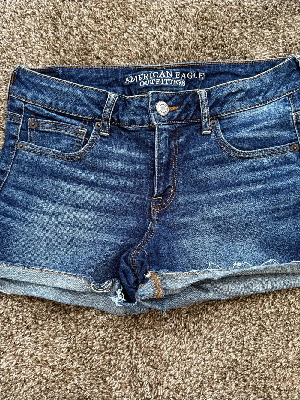 American Eagle Outfitters Dark Blue Distressed Denim Shorts - Size 10